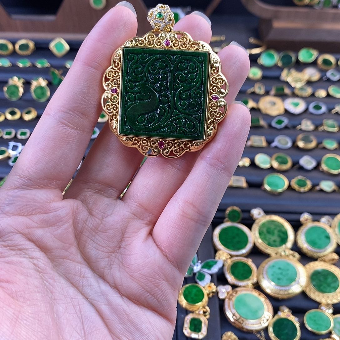 香***店翡翠银S925镶嵌吊坠(不含链)缅甸翡翠