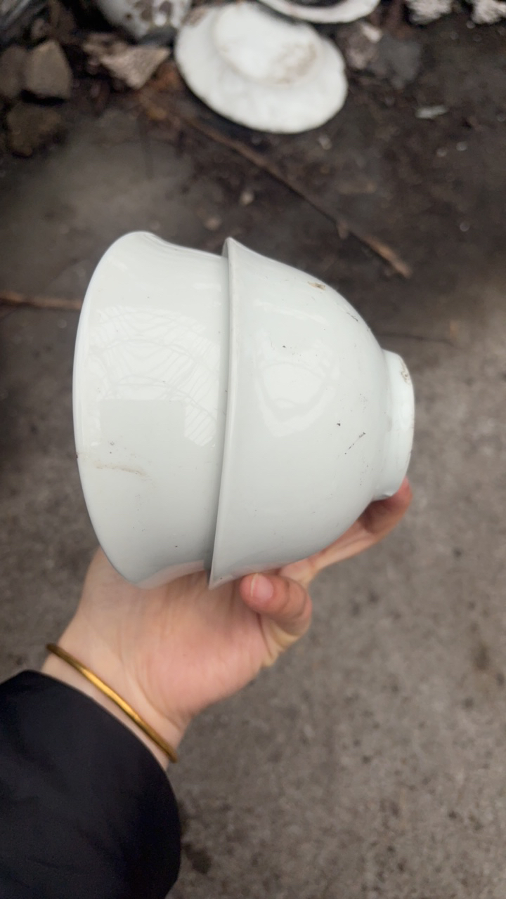 景德镇高温陶瓷老白胎4.5寸米饭碗2只