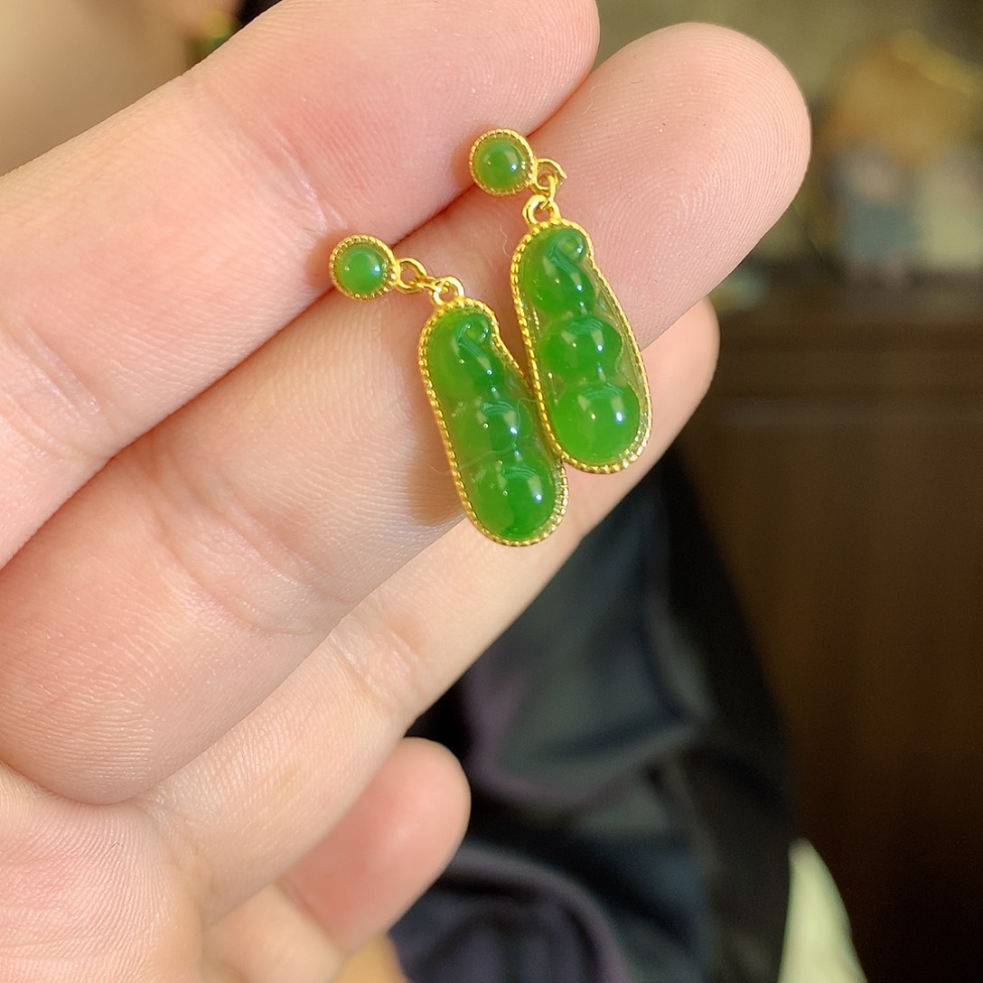 颈饰银S925镶嵌和田玉（碧玉）耳饰