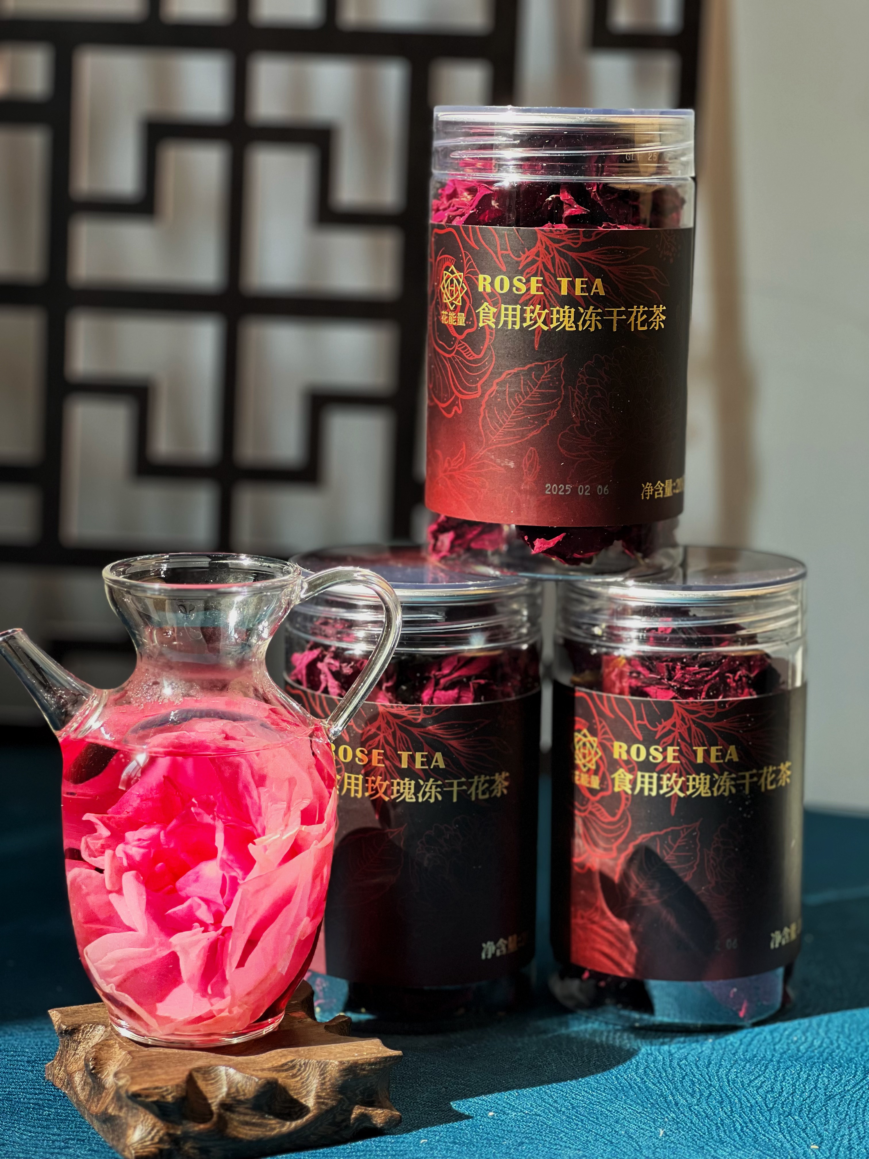 云南弥勒冻干墨红重瓣玫瑰花茶