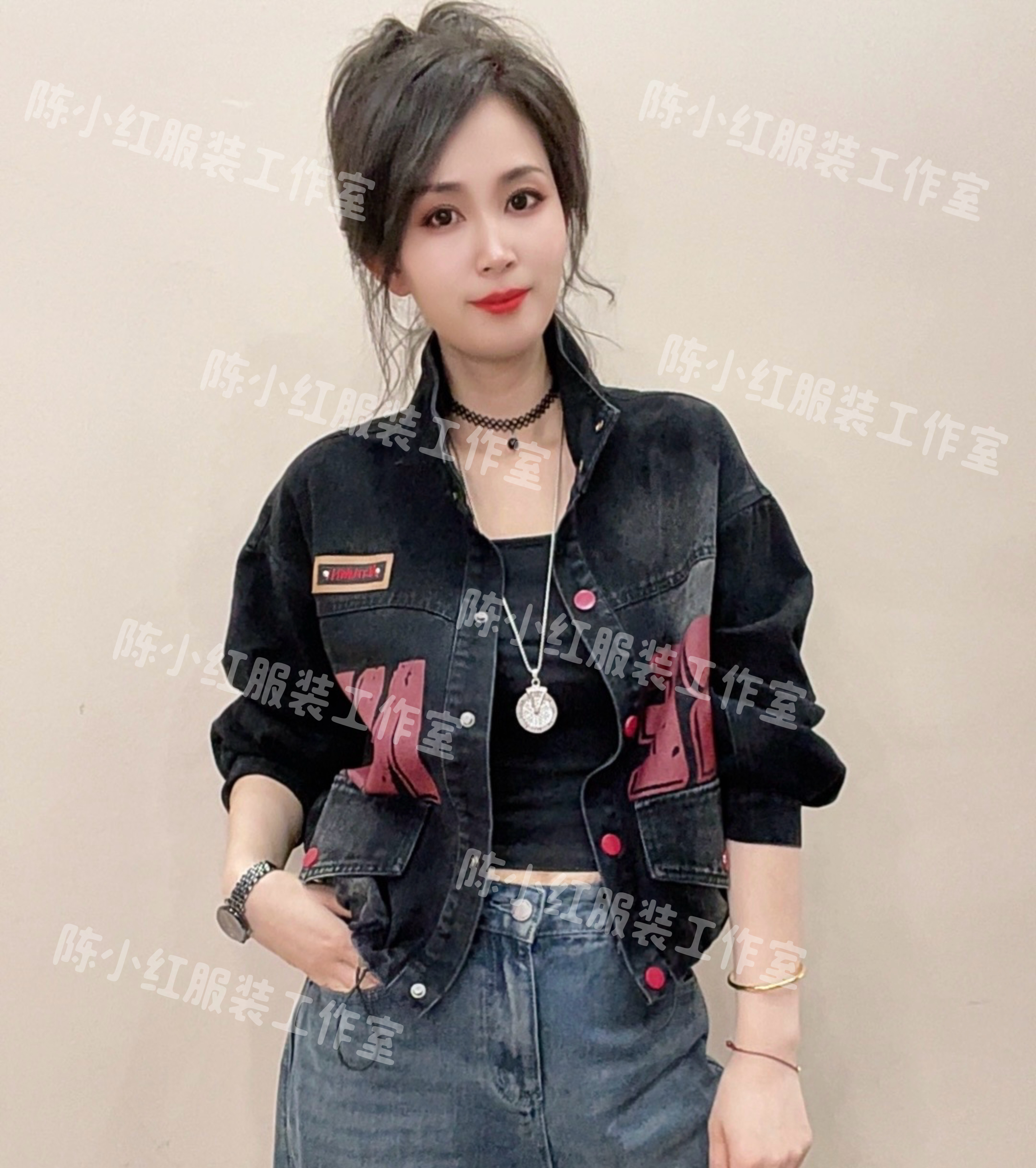 2025秋季新款韩版立领字母牛仔外套女时尚休闲潮流短款上衣