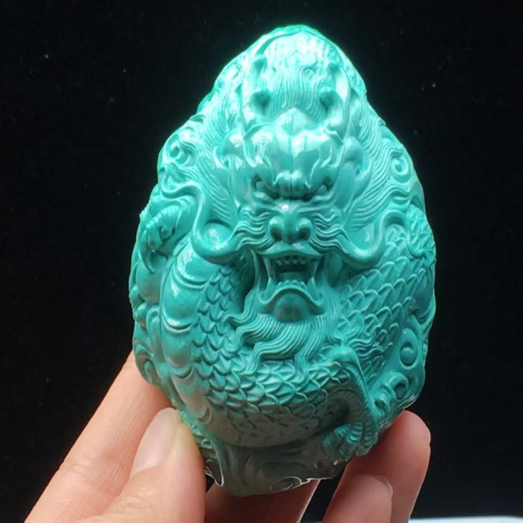 精品绿松石雕刻龙牌吊坠挂件