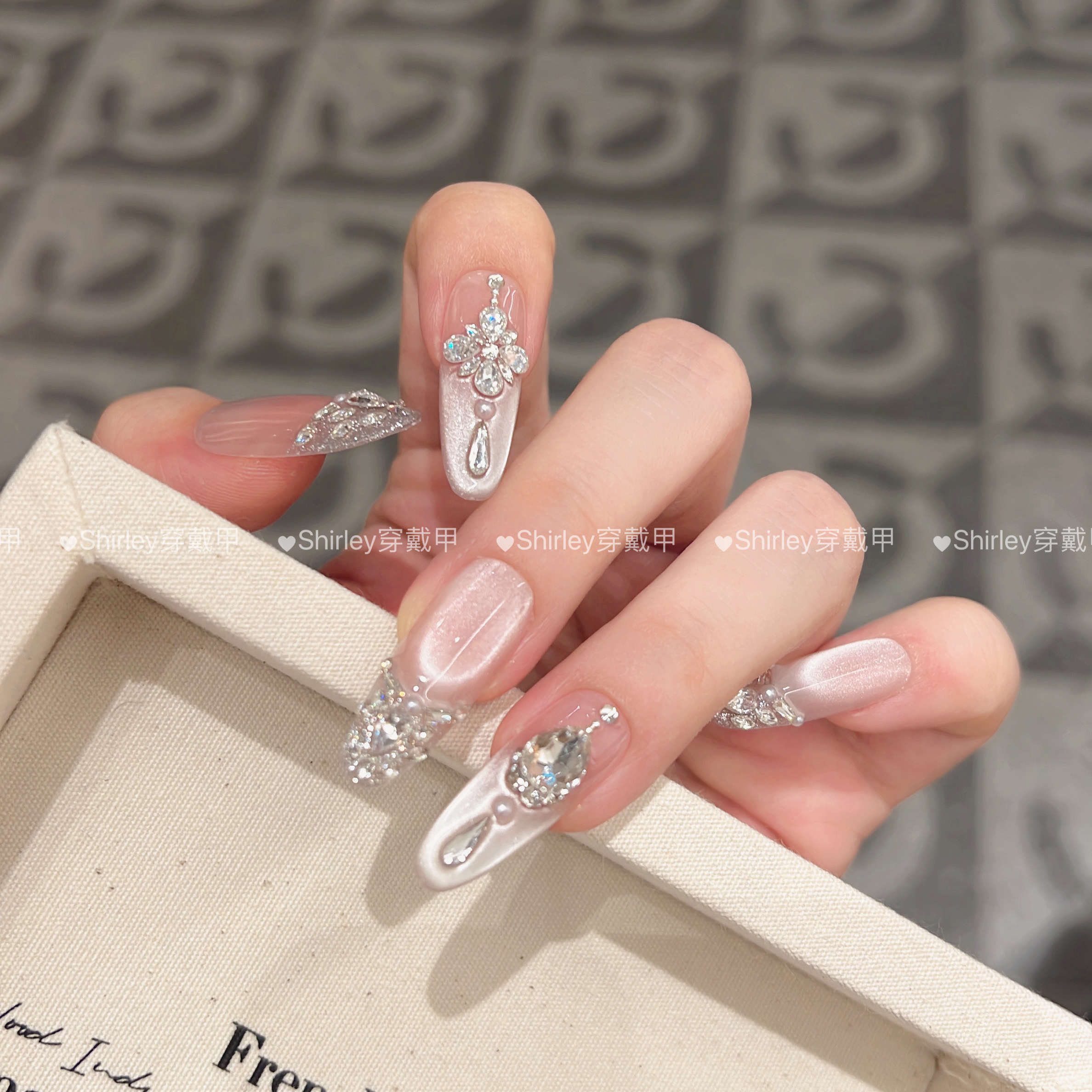 【铂金丝缎】纯手工腮红气质猫眼可拆卸穿戴式美甲