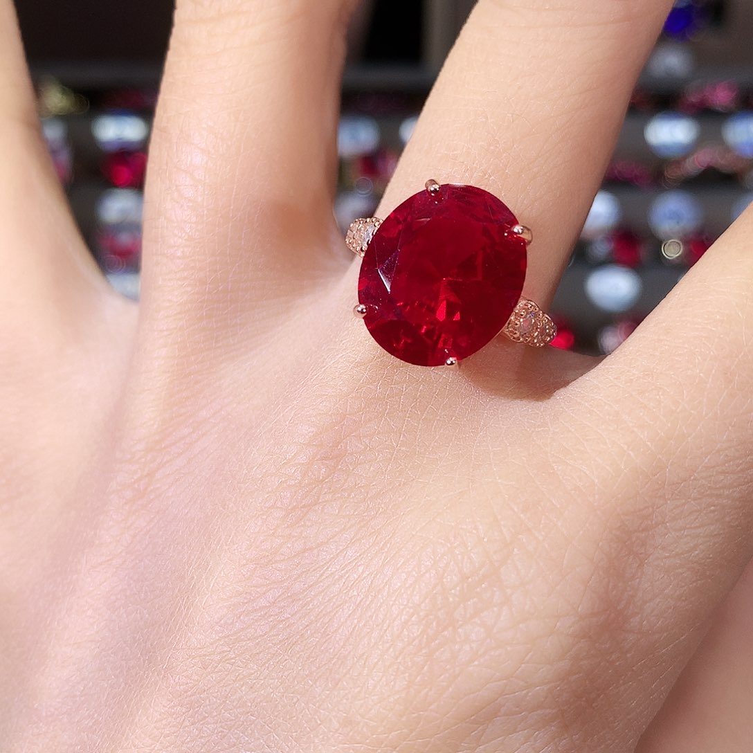 无925银鸽血红色戒指玫瑰金