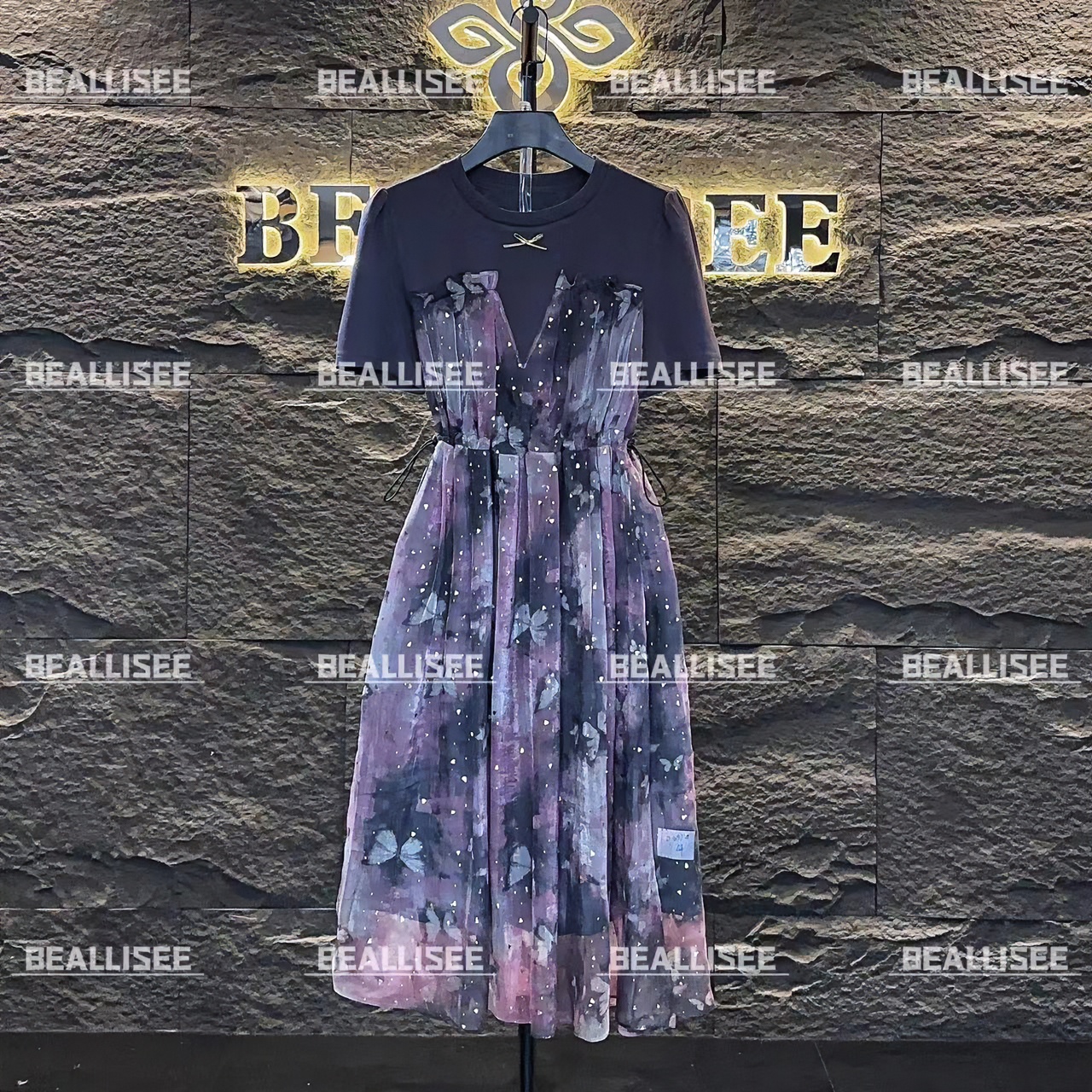 【茶茶】编码【37】夏季大码显瘦短袖不规则拼接蝴蝶连衣裙BLS-A318