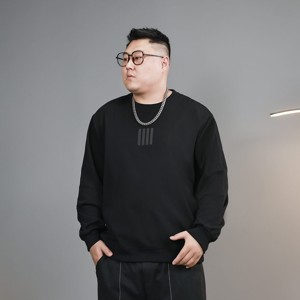 大码男装弹力卫衣加肥加大潮流宽松圆领上衣春秋款