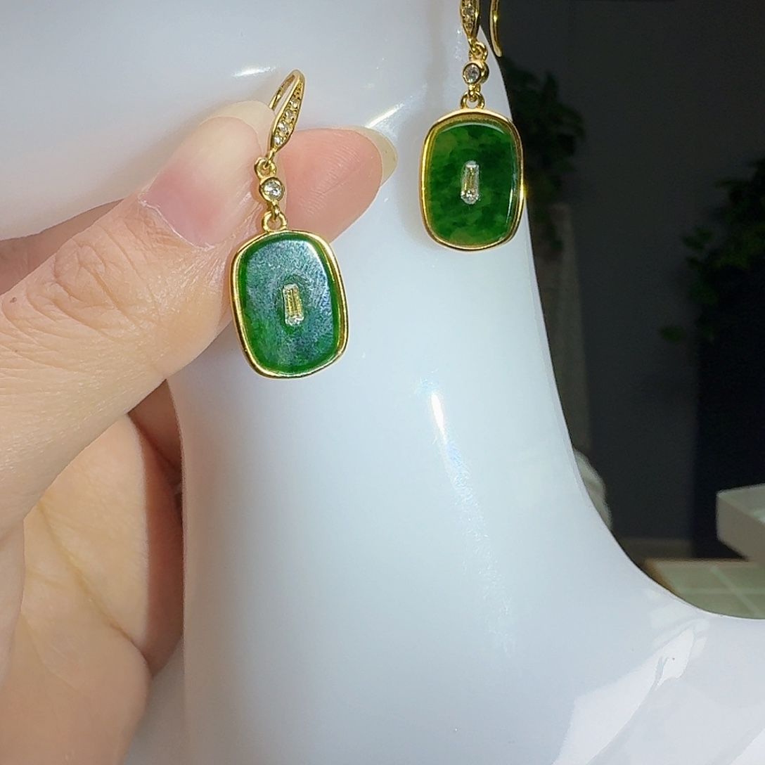 翡翠银S925镶嵌耳饰多样性发货其一