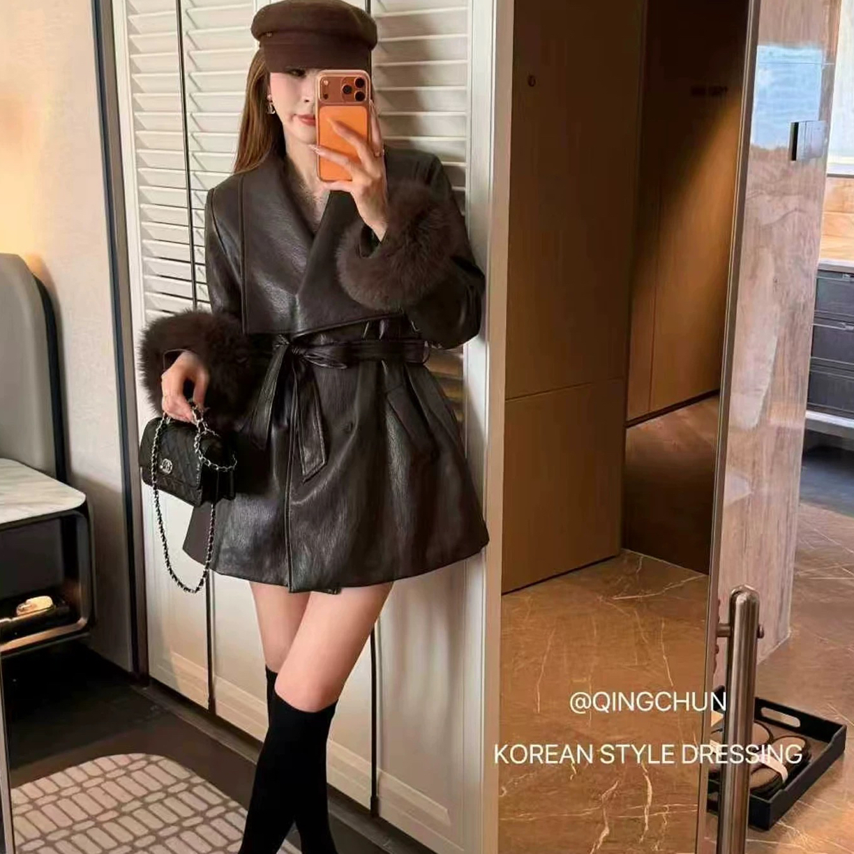 8585内里随机大翻领必留皮外套