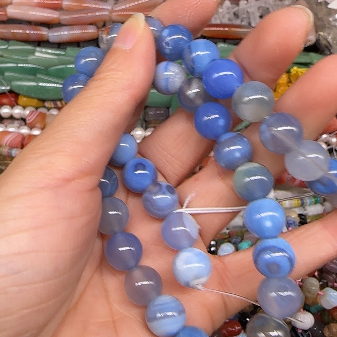 玛瑙/玉髓合金珠宝半成品奶皮蓝玛瑙10mm一条