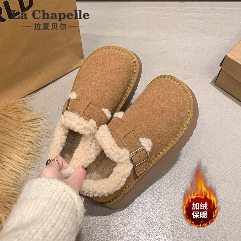 拉夏贝尔加绒勃肯鞋女2025新款冬季皮毛一体雪地靴厚底小个子棉鞋