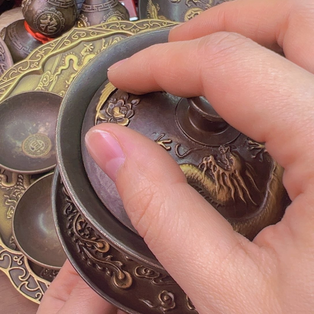 紫金风磨铜藏收三财盖碗主人杯