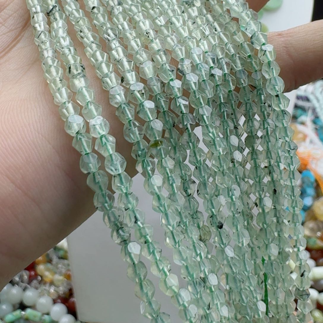 玛瑙/玉髓合金珠宝半成品4切面葡萄石一条