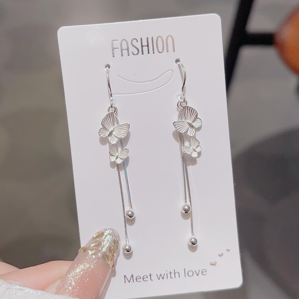 足银耳饰 【蝴蝶长款流苏】简约超仙清新轻奢素款 耳环足银