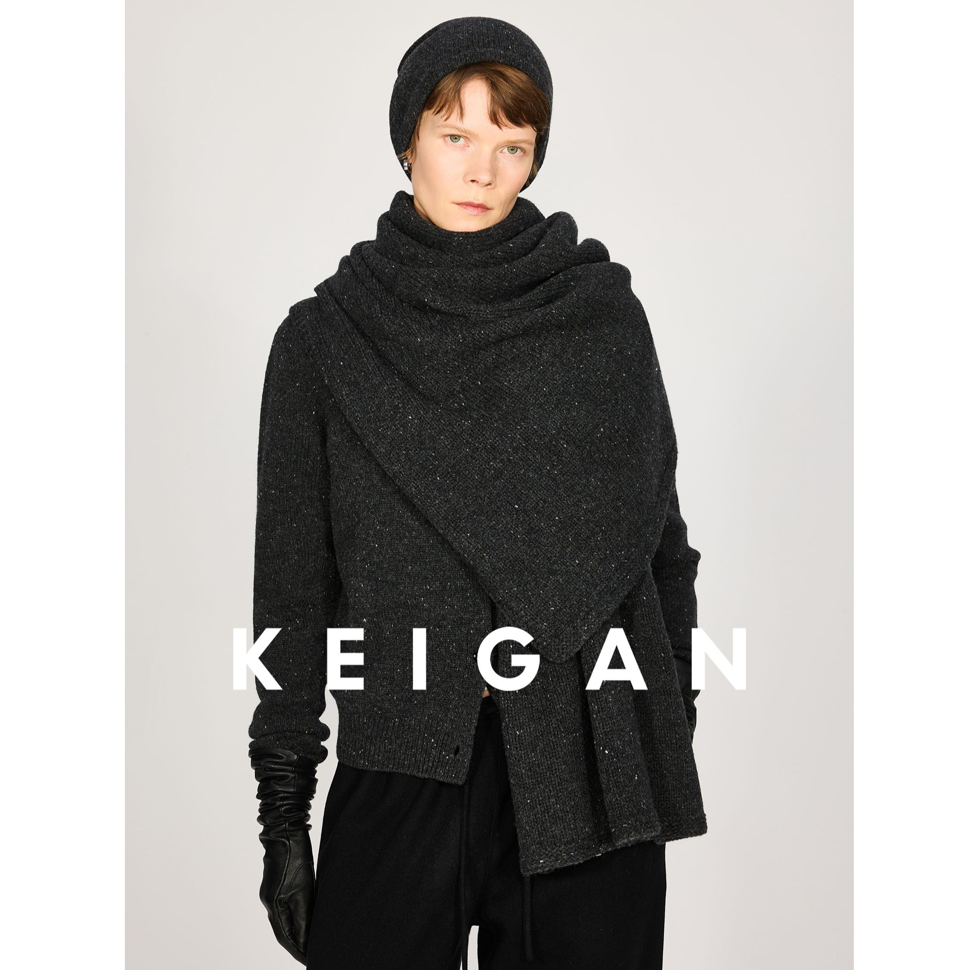 KEIGAN/开间柔糯康赛妮羊绒羊毛点子纱极简ROW风披肩冷帽