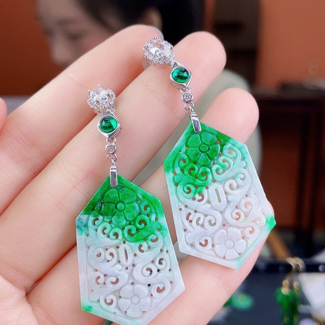 翡翠银S925镶嵌耳饰