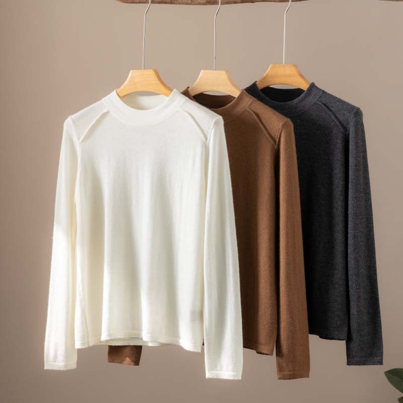 【精纺羊绒】68支100%羊绒衫女半高领针织衫宽松百搭长袖打底上衣