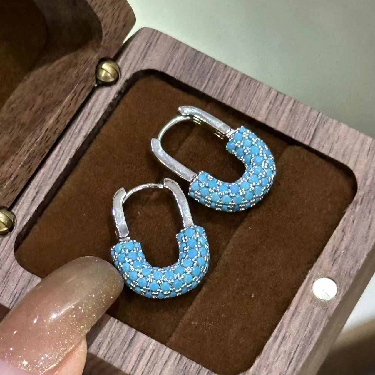 铜合金耳饰 蓝色回形针耳扣-4546