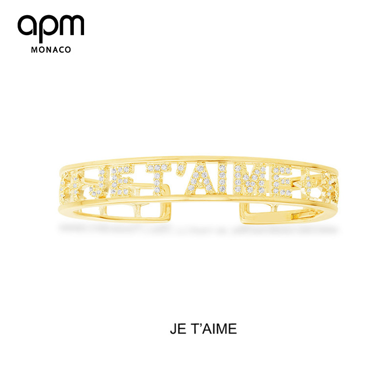 APM Monaco 合金合成锆石手镯 JE T'AIME开口手镯 YB3916OX