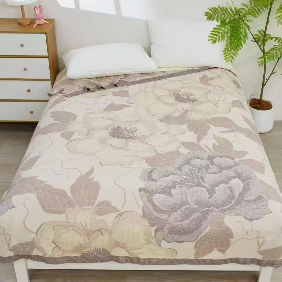 【大牡丹】150*200高端A类棉麻色织提花多功能毯