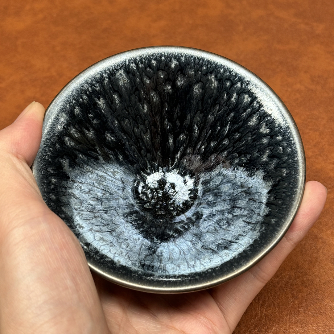 银蓝百花撇口斗笠，建盏拉满性价比百花之作
