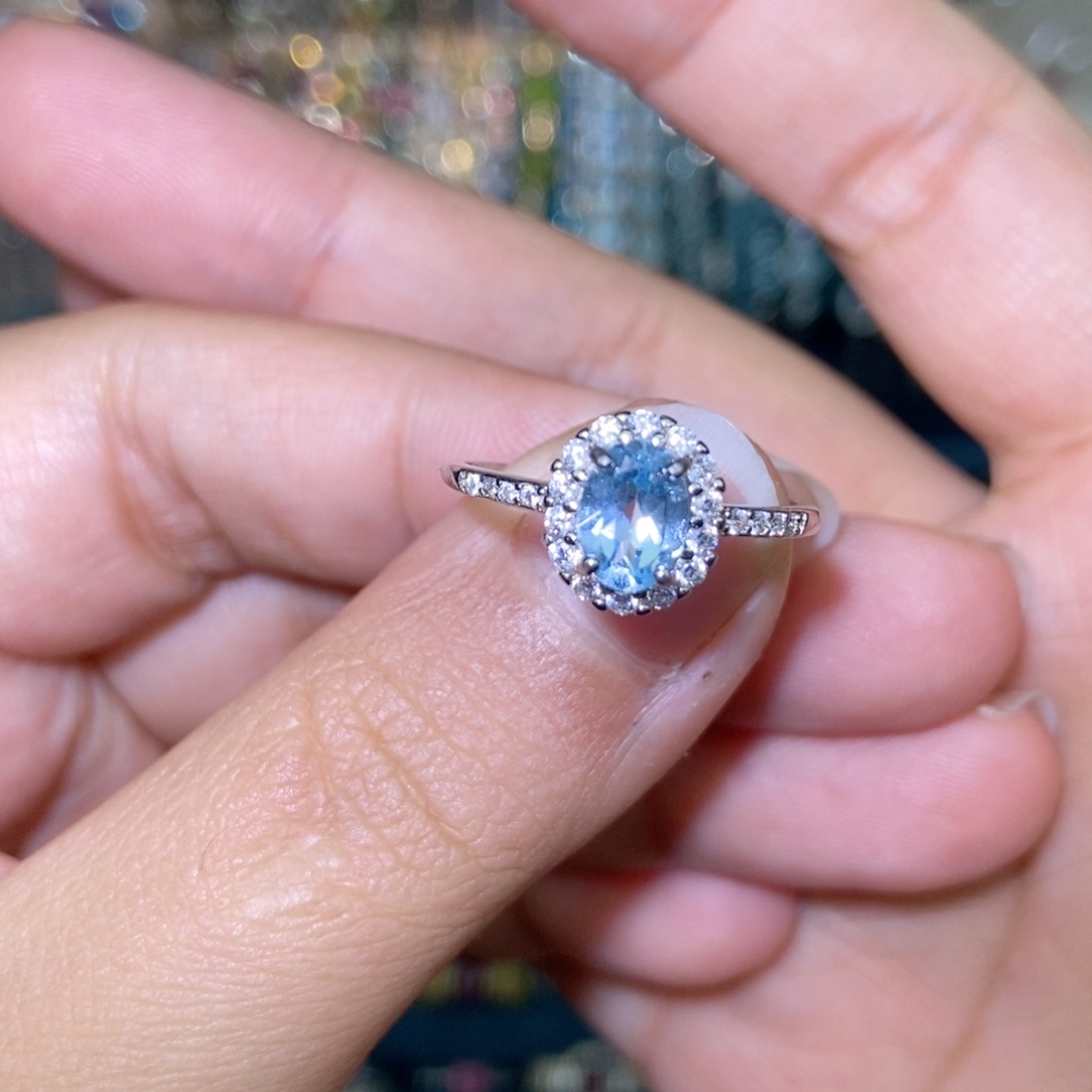 银S925镶嵌海蓝宝石戒指