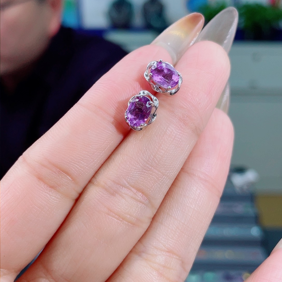 紫晶耳饰银S925镶嵌紫水晶