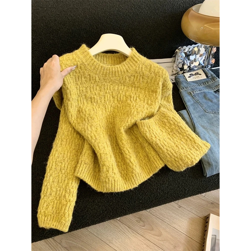 美拉德甜美风加厚软糯套头长袖针织毛衣女