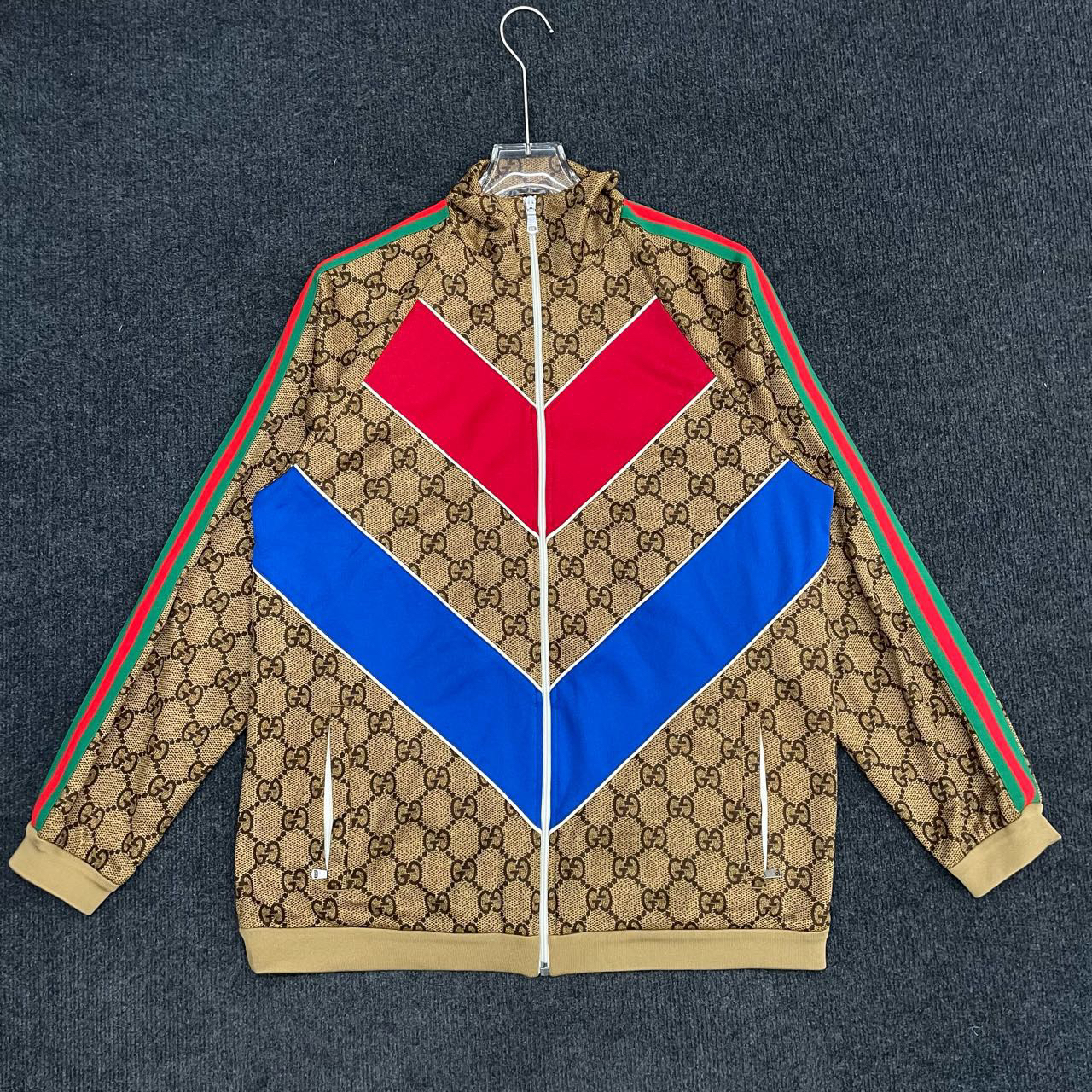 99新 GUCCI/古驰 拼接满印校服外套/尺码XS码