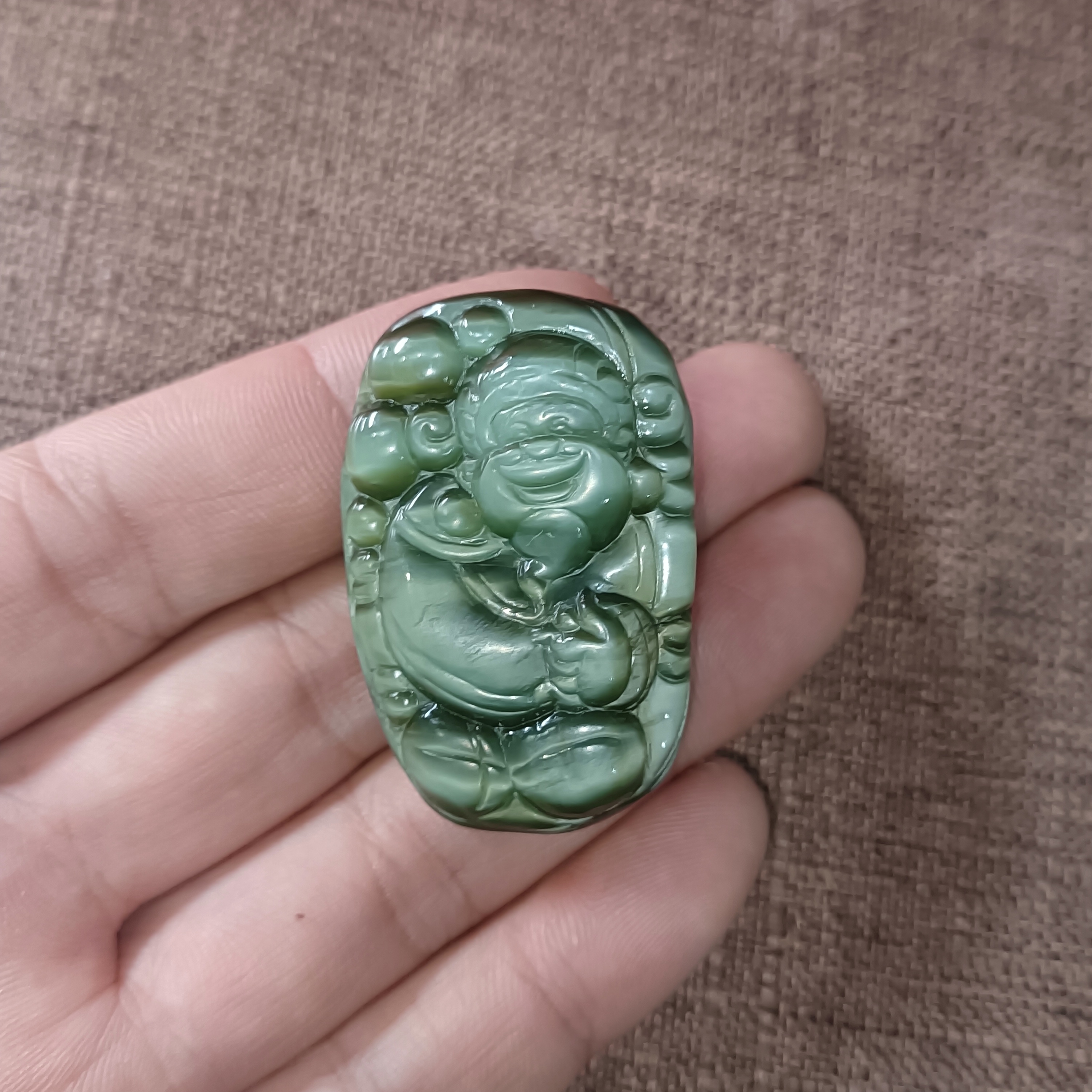 和田玉碧玉猫眼财神爷吊坠