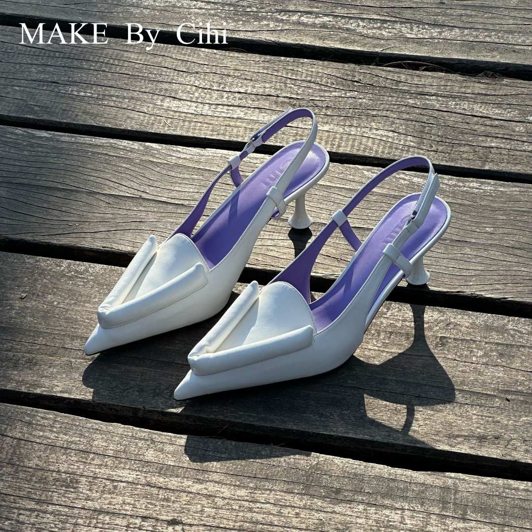 Cihi設計’都市新美学‘撞色手工制作 Ltaly式水洗植鞣皮高跟单鞋