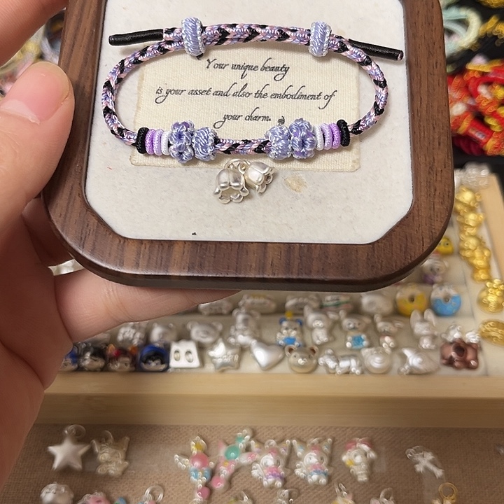 足银布艺铃兰花紫手绳