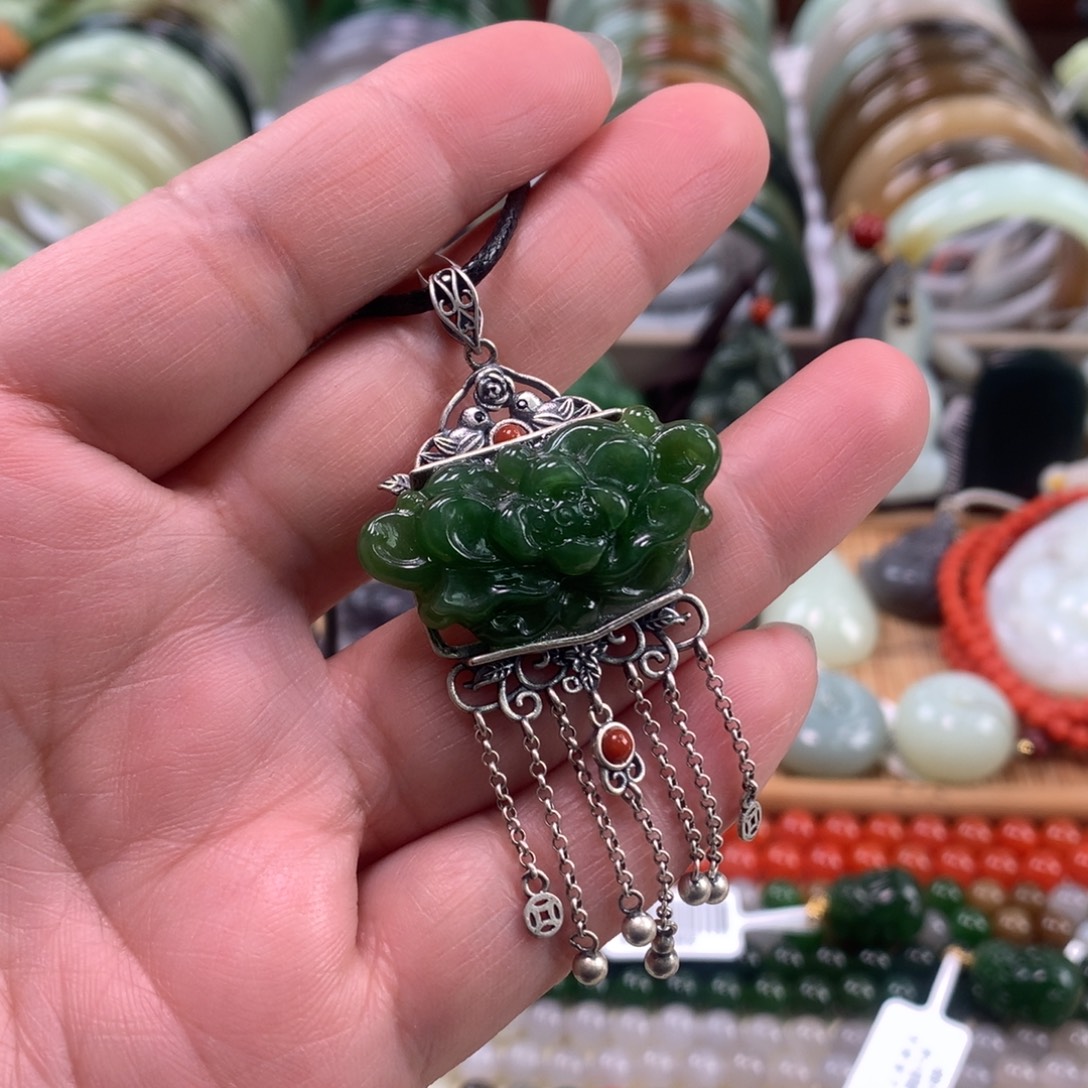 和田玉（碧玉）银S925镶嵌颈饰