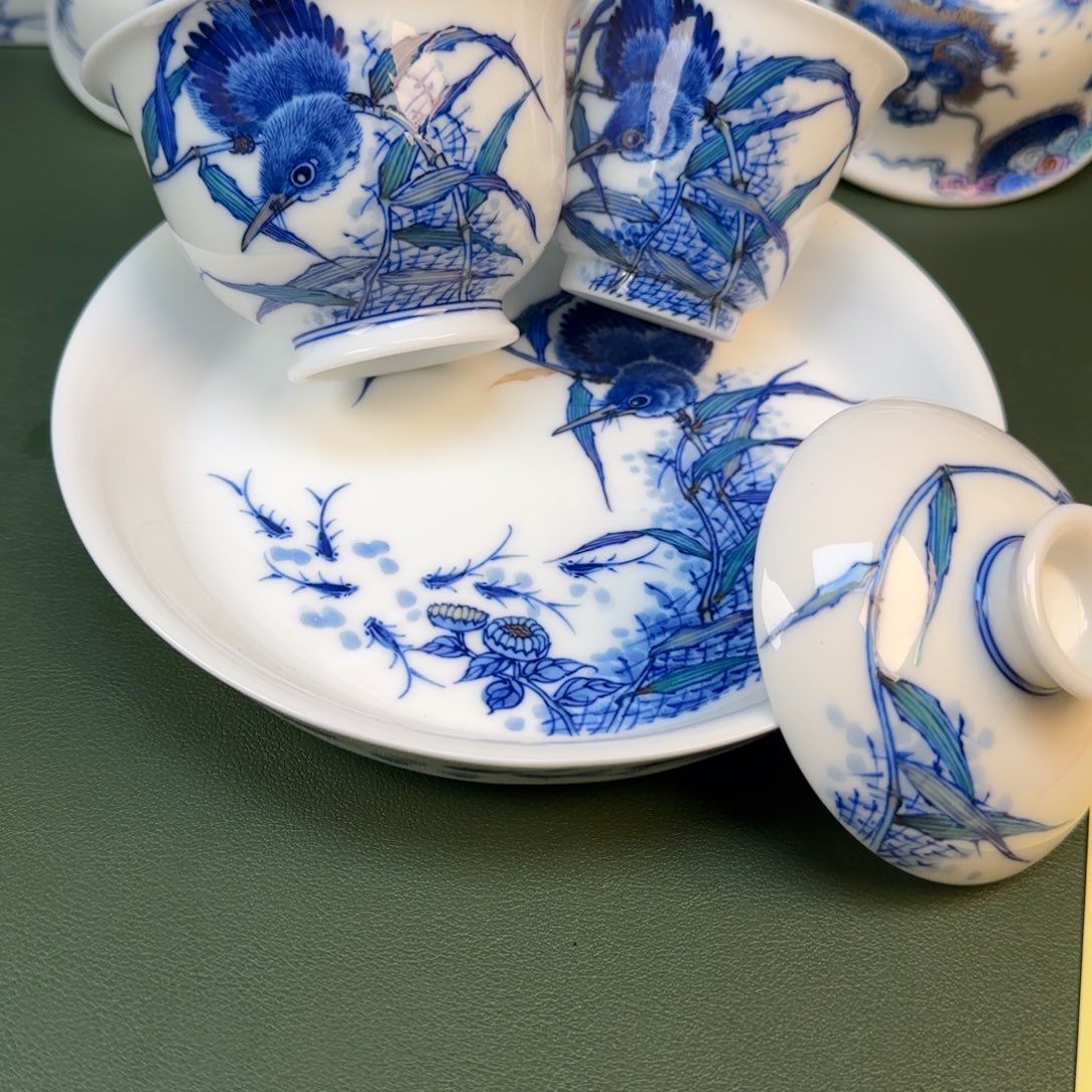 彦祖纯手工手绘茶具单翠三件套