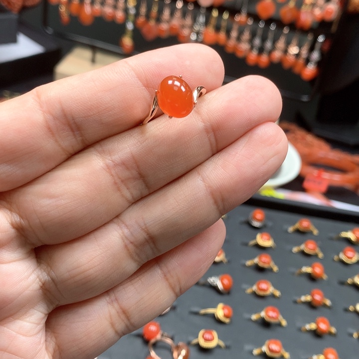 南红玛瑙戒指银S925镶嵌