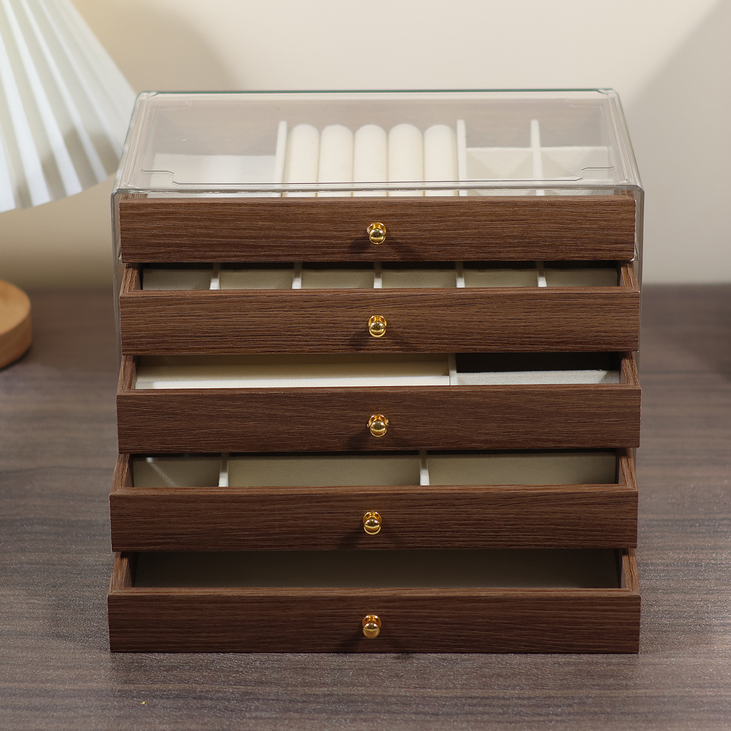 中式胡桃木首饰盒桌面复古饰品收纳盒家用多格珠宝盒耳环项链珠宝