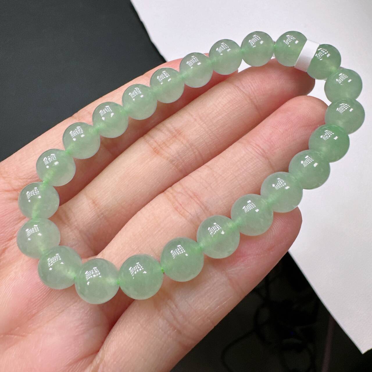 缅甸天然A货翡翠手串卡8.2mm老坑冰种晴底葡萄肉圆珠女款手串