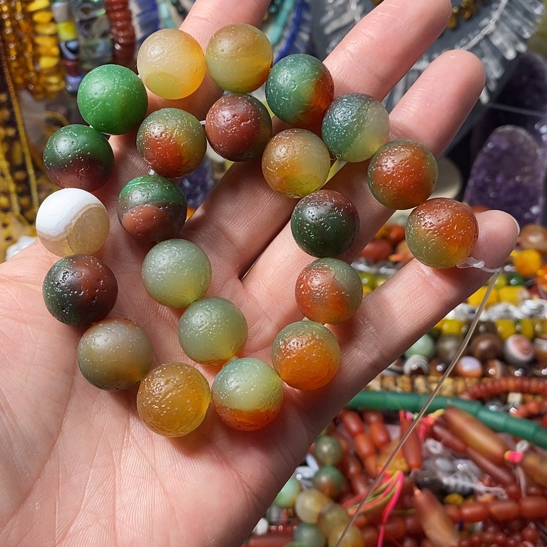 石英质玉未镶嵌，橘皮孔雀玛瑙18mm，