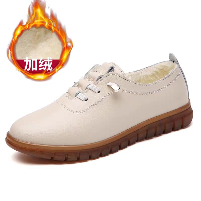 外贸出口软皮妈妈鞋软底软面舒适皮鞋超软休闲防滑一脚蹬棉鞋