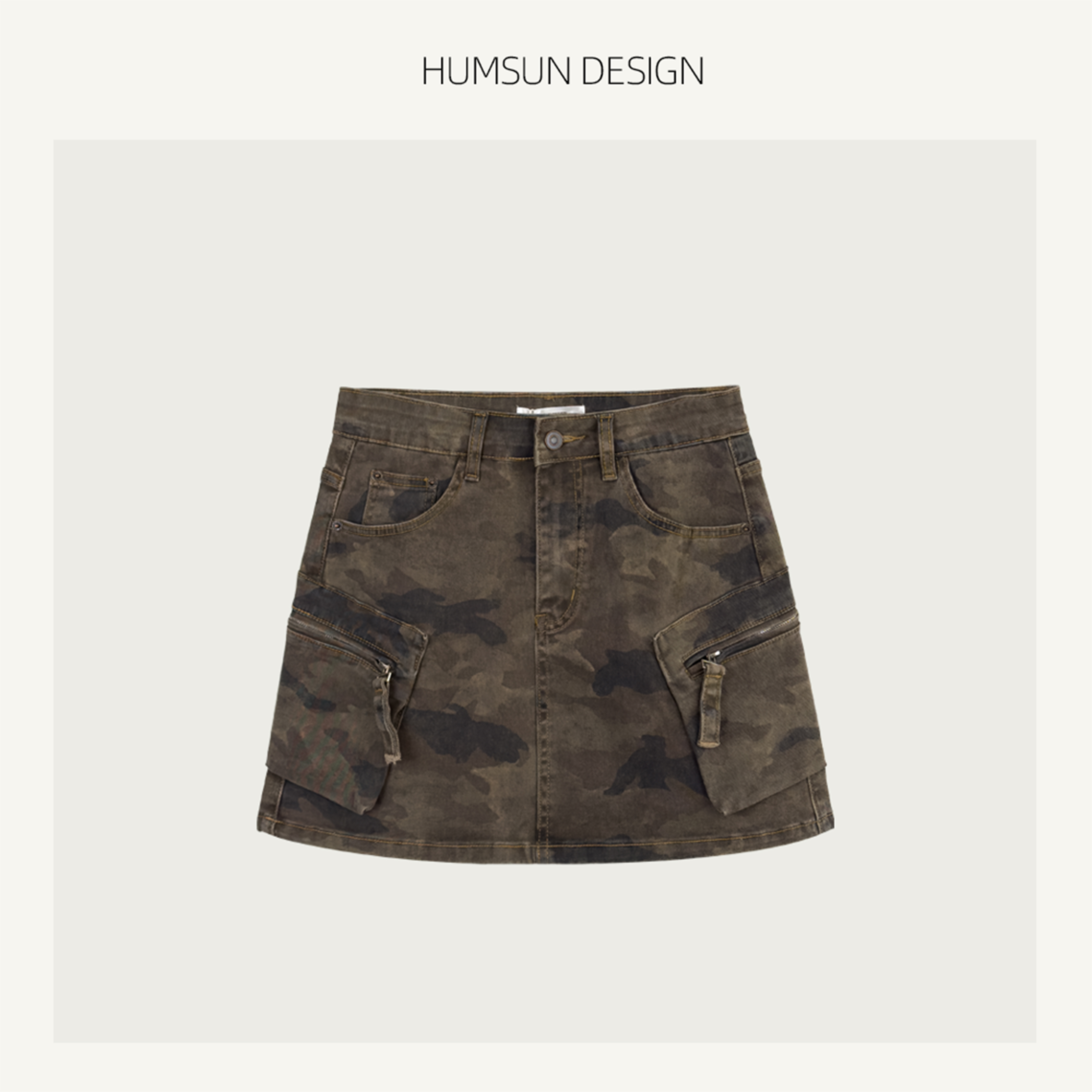 HUMSUN/禾木笙「坠入星河」定染做旧迷彩立体设计感工装短裙 5A342