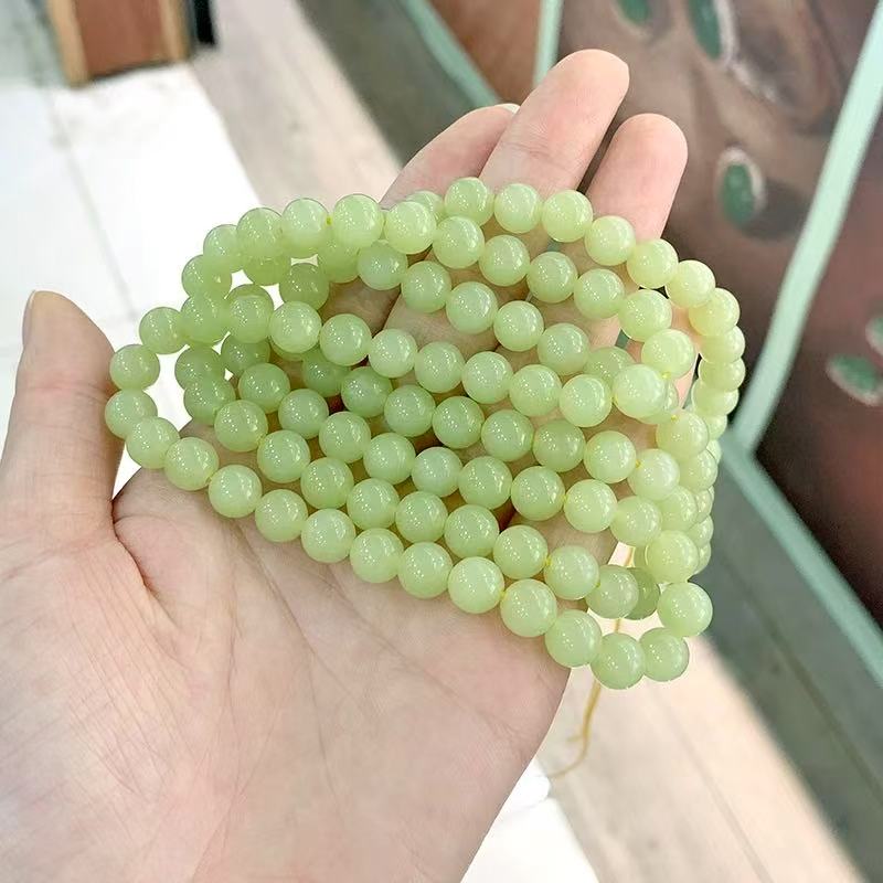 新疆天然和田玉卡8mm黄口多圈手串