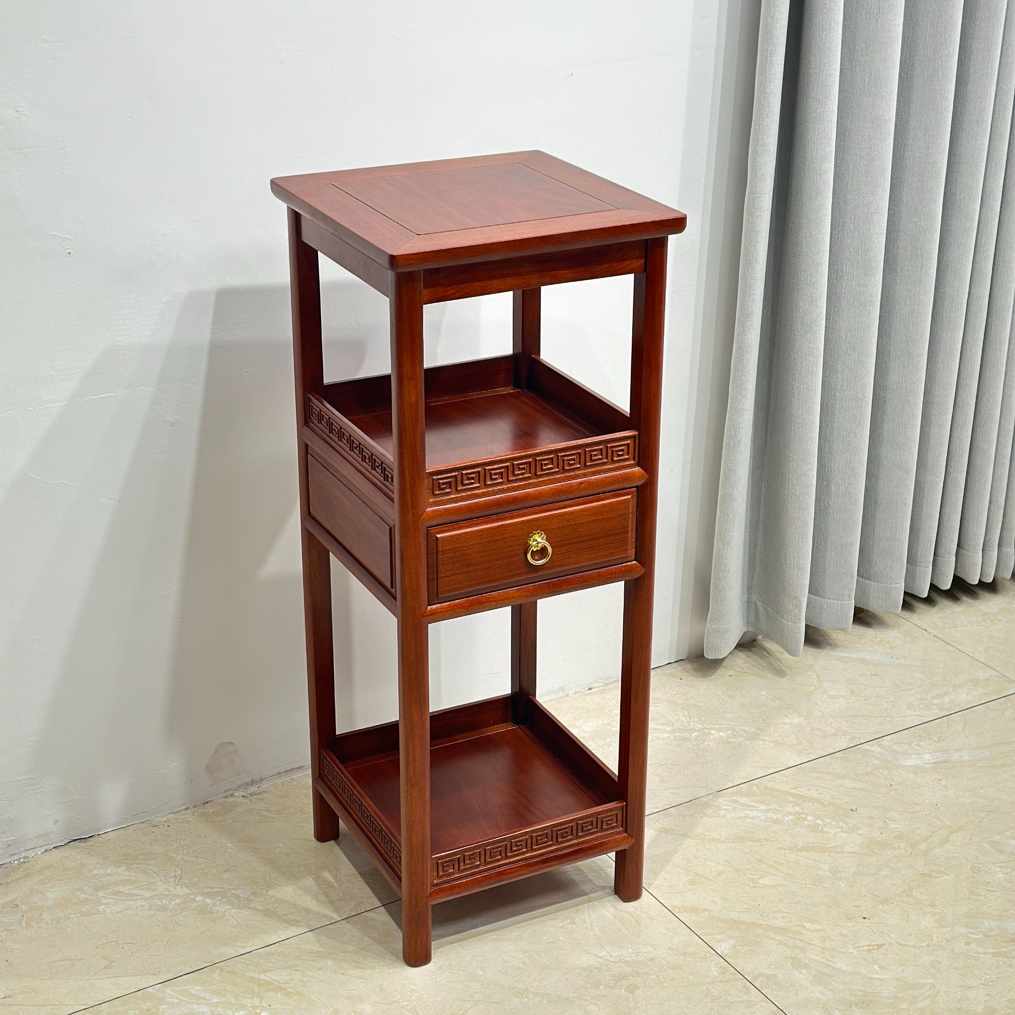 缅甸花梨木带抽屉多层花架35*35*88盆景架