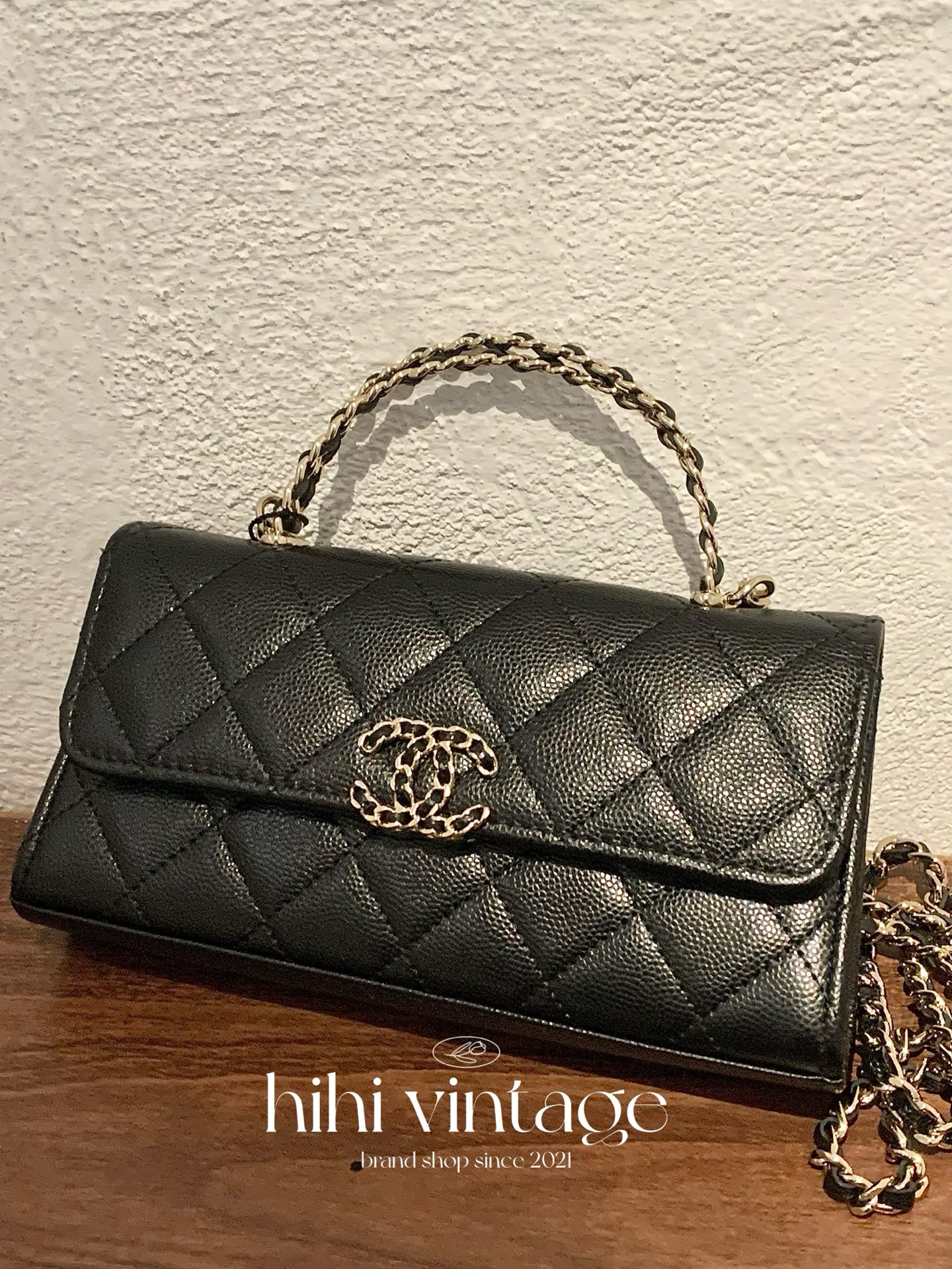 99新 Chanel/香奈儿 25S横版黑金手柄皮穿链Kelly链条包二店