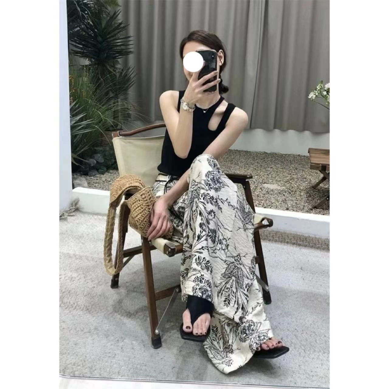 【25058】薄款阔腿裤夏季高腰休闲裤法式收腰长款小众时尚性感复古