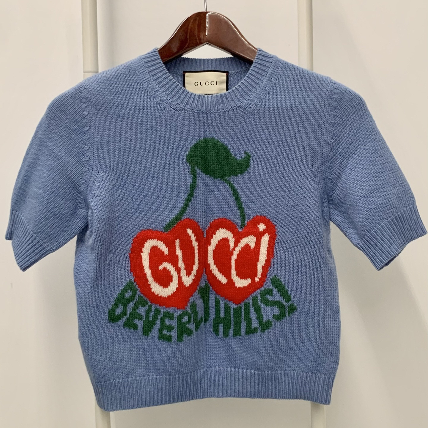 99新 GUCCI/古驰 樱桃刺绣针织短袖毛衣 S码 /二奢