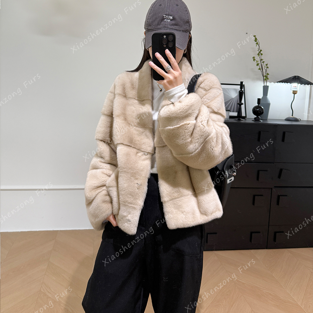 新款领横排进口水貂皮草貂皮大衣紫金短二整貂天鹅绒时尚2591