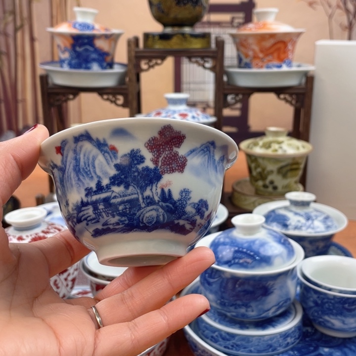 陶摆件富春山居图压手杯