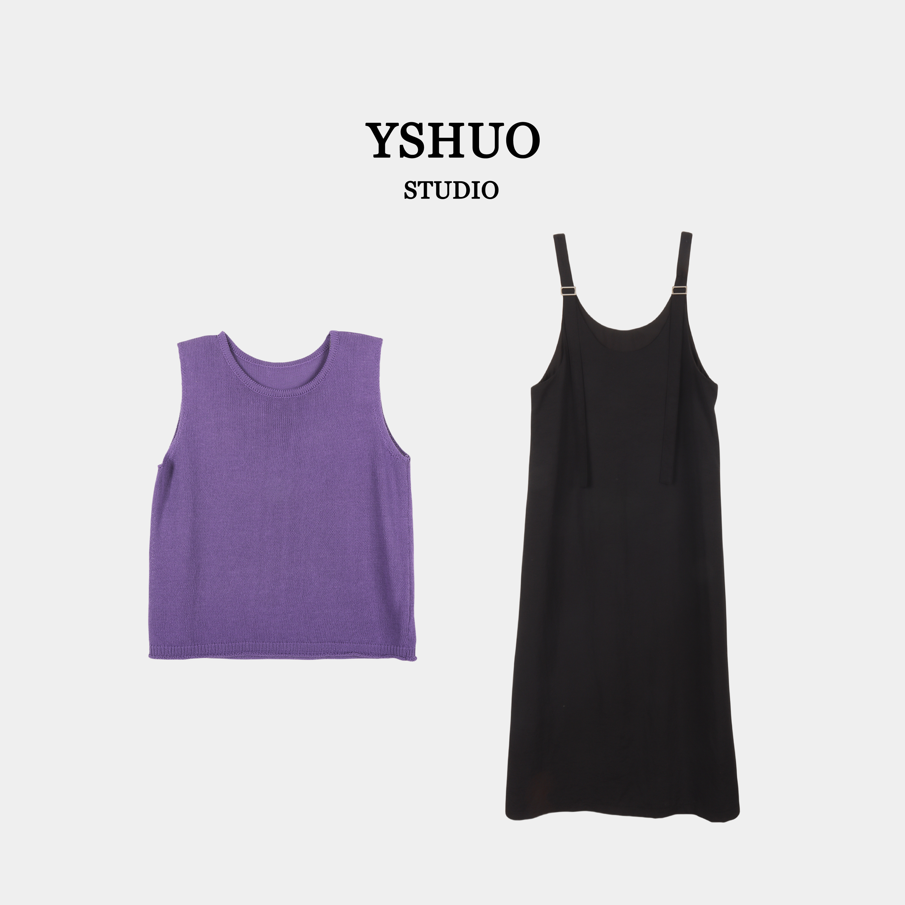 【鬼马女孩】减龄休闲套装宽松显瘦针织背心背带裙两件套 8967