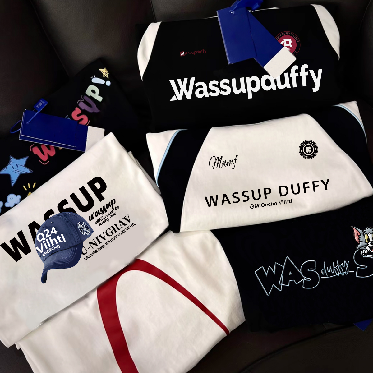 WASSUP DUFFY【001-022】美式个性春秋宽松卫衣女圆领反光条情侣装