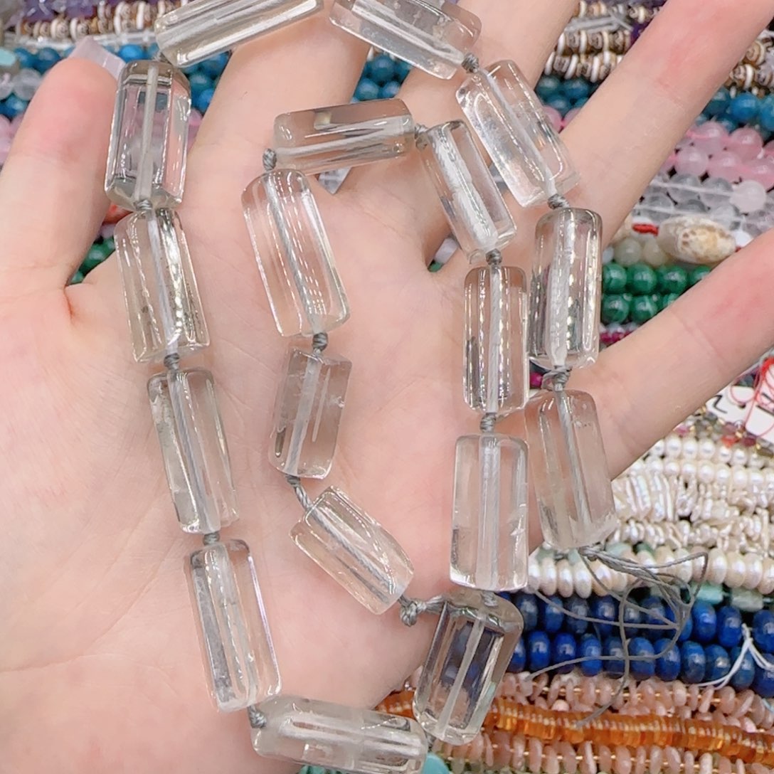 玛瑙/玉髓未镶嵌珠宝半成品天然茶晶切面管珠一条