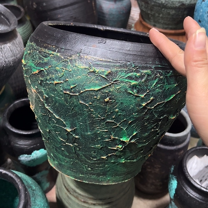 绿金浮雕平口高20口20带孔